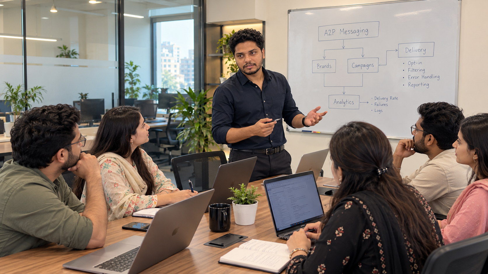 A2PExpert team working together at the office